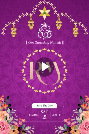 Purple Floral Classic Wedding Invitation Video