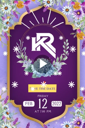 Golden Frame In Floral Purple Wedding Video