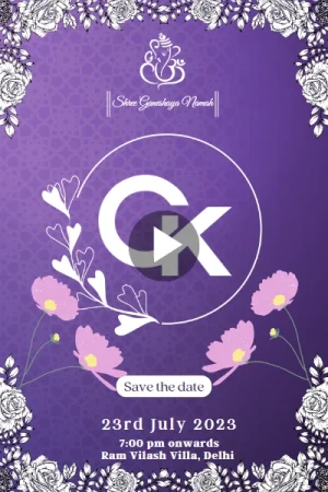 Purple Moving Flowers Wedding Invitation Video