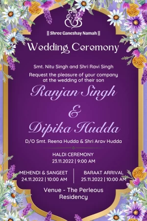 Golden Floral Frame Detailed Wedding E-Card