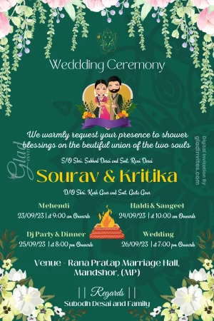 Floral Green and Pink Flower Wedding E-Card